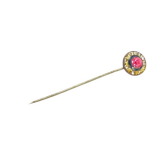 Antique Stick Pin Pink Gemstone Rhinestone Accents For Lapel Or Hat - Picture 2 of 6